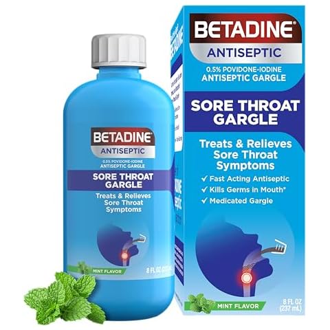 Betadine Antiseptic Medicated Gargle, Povidone-Iodine 0.5%, Treat and Relieve Sore Throat Symptoms, Temporarily Reduces Germs Normally Found in The Mouth, Mint Flavor, 8 FL OZ Cover