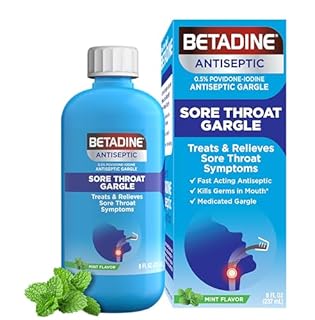 Betadine Sore Throat Relief Gargle, 8 Oz, Fast Acting Antiseptic with Povidone-Iodine 0.5%, Sore Throat Medicine, Mint Flavor