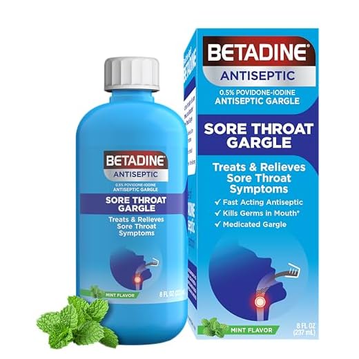 Betadine Antiseptic Sore Throat Gargle to Treat and Relieve Sore Throat Symptoms, Mint Flavor, 8 oz Bottle
