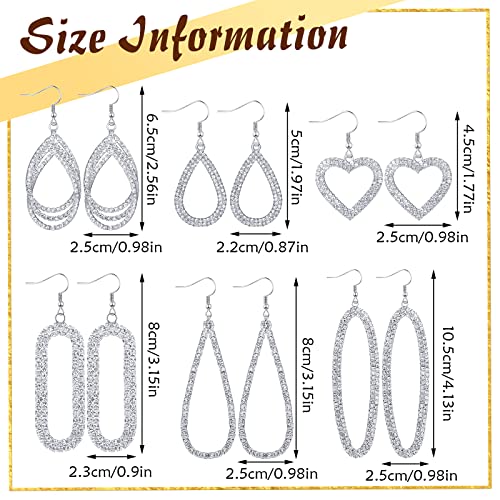 6 Pairs Silver Rhinestone Dangling Earrings for Women Bling Teardrop Dangle Earrings Sets Boho Fashion Jewelry for Women Wedding Prom Party Birthday3
