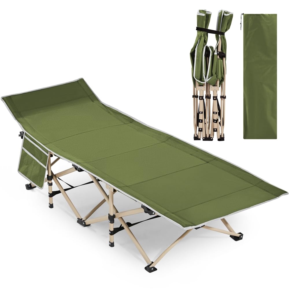 Yaheetech Lit de Camping Pliant avec Sac de Transport 150 kg Lit de Camp Extérieur Portable pour Voyage/Randonnée 186×66×52 cm Vert Militaire
