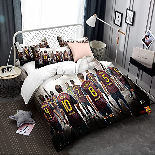 CHAOSE-ESB Juego De Cama De 3 Piezas, 120 Hilos, Equipo De Fútbol, Funda Nórdica, Funda Nórdica De Microfibra De Otoño E Invierno, 2 Fundas De Almohada (patrón 02,(220x 240cm)-Cama de 150/160) Cover