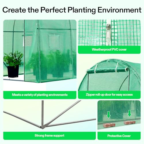 Image of VIVOSUN 10x7x7 Ft. Large Walk in Greenhouse, Greenhouse Tunnel, Garden Plant Hot House with Green PE Cover, Roll-up Zipper Door and Window for Outdoor