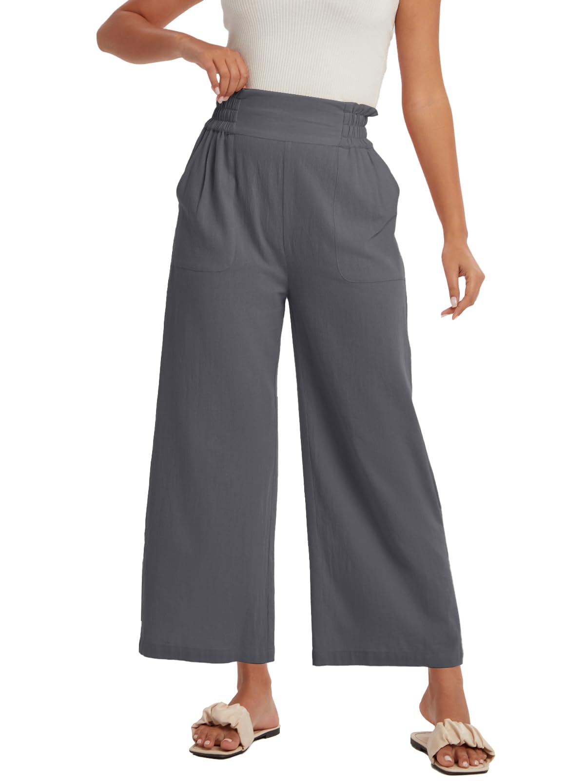 Les umes Pantaloni da donna 7/8 Palazzo Pantaloni da donna estivi casual larghi pantaloni donna elastici per il tempo libero con tasca