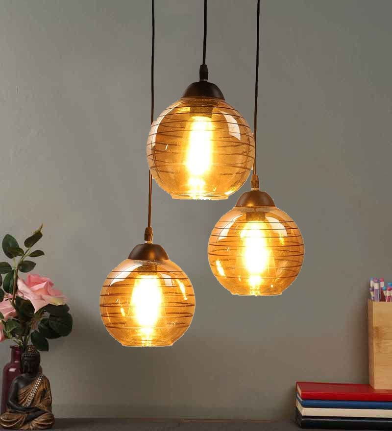Image of Premium Luster Glass 3-Light Linear Hanging Ceiling Lamp Modern Textured Globe Cluster Pendant Chandelier for (Bulb not Included) Linear Set
