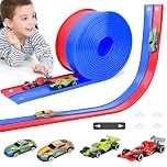 Kazaigou Flex Tracks 4.5M/14.8Ft Flexible Race Track for Kids 3+, Race Car Ramp Track Compatible with Hot Wheels and Diecast 1/64th Cars, Portable Rolls Up Race Tracks with Strong Suction Cups
