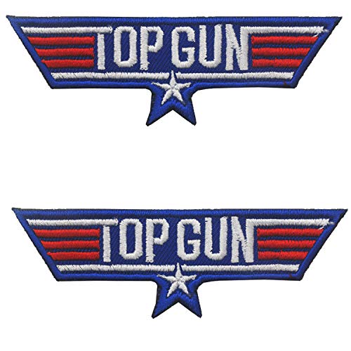 ODSP Compatible with Top Gun US Navy Air Force Logo Embroidered Patch Military Tactical Morale Fastener Hook Loop Backing Patches Cosplay Costume Appliques Badges 3.54 x 1.18 inch 2PCS