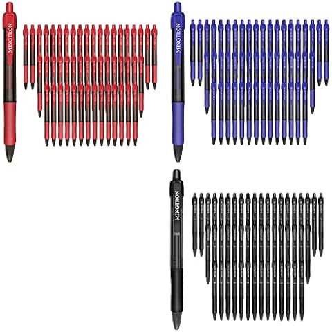 mingtron Gel Pens, 150 Pack Red Blue Black Pens Fine Point, No Smear Ink Pens for Left Hand, Click Pens Bulk, Retractable Rollerball Pens for Smooth Writing, 0.5MM, Black & Red & Blue Ink Cover
