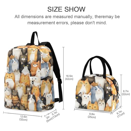 Backpack Lunch Box Set Large Capacity Travel Backpacks and Insulated Lunch Bag for Commute Hiking Picnic Group Of Cats Print2