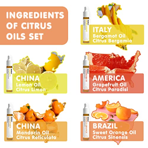 Benatu Citrus Essential Oils Set (Lemon, Orange, Grapefruit, Bergamot, Mandarin) - Natural Fragrance Gift For Women And Men, Pure Aromatherapy Oils For Home, Diffuser, Skin, Soap Making #TOP3