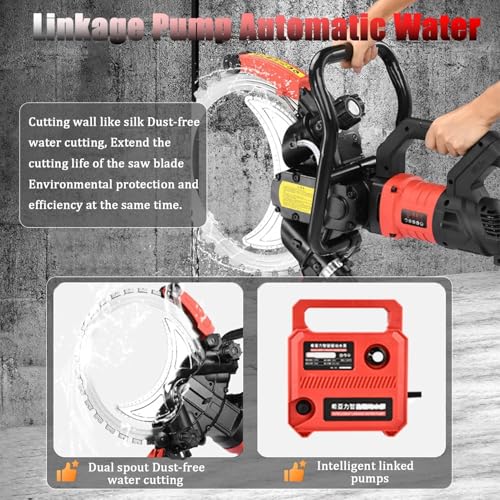 Image of 12000W Wall Chaser Concrete Cutter, 16 inch Electric Concrete Cutter Ring Saw, Cortadora de Concreto, Water Fed Dust Suppression, Wet Saw for Stone Cutting, Rebar, Marble