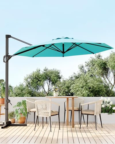 10FT Patio Umbrella Outdoor Large Cantilever w/Base Included Market Sun Shade Windproof Offset with 360-Degree Rotation for Garden Deck Pool Patio, Turquoise Blue