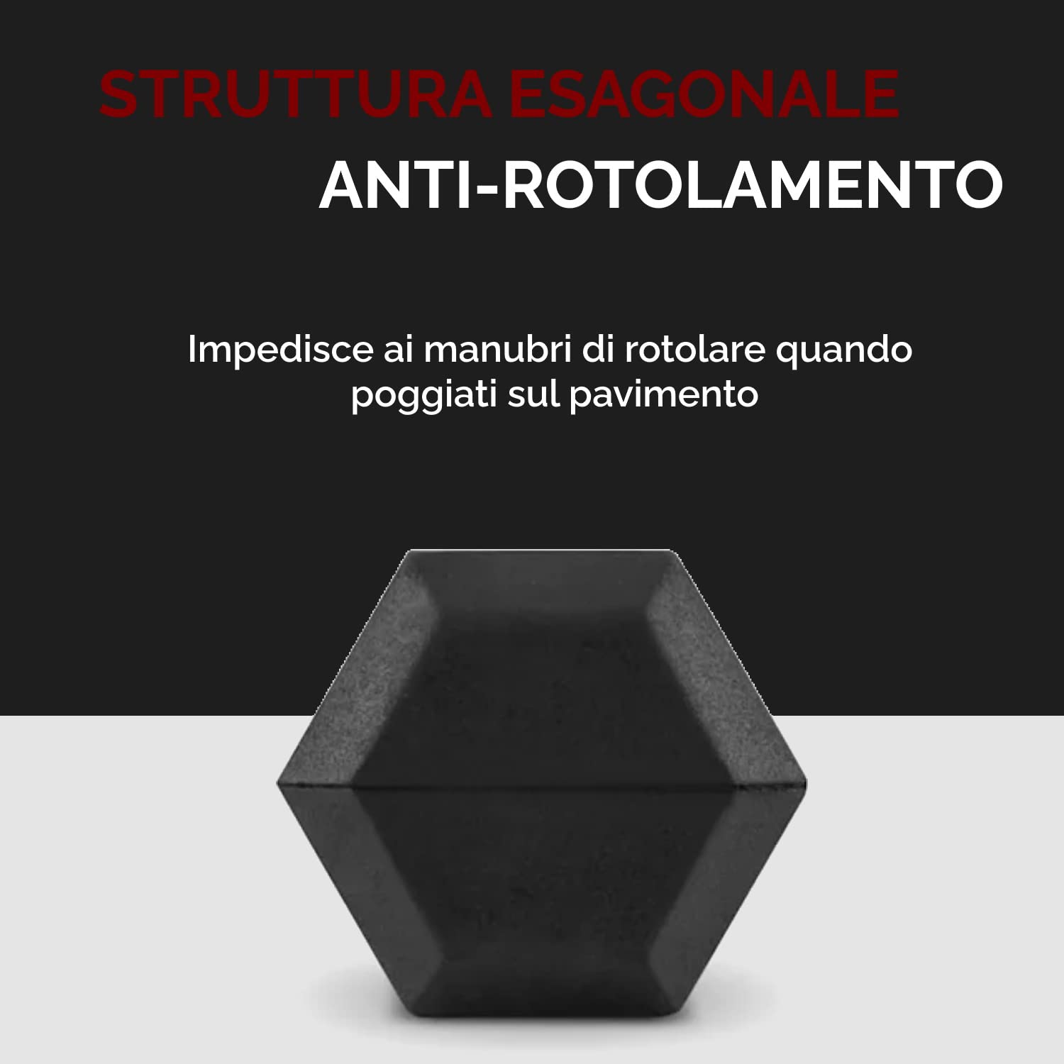 FFitness Manubrio Professionale da 15 Kg Bilanciere Esagonale Gommato con Impugnatura Sagomata Peso Palestra Home Gym