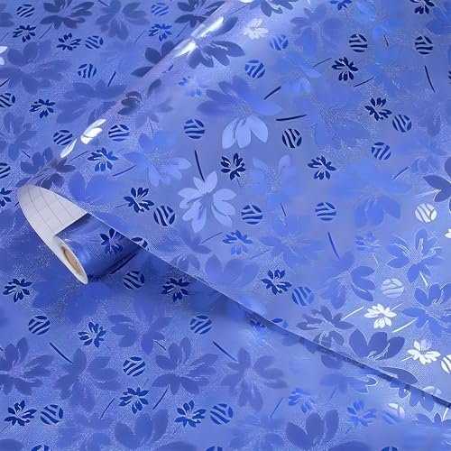 Image of Green Floral Peel and Stick Wallpaper Elegant Lillies Bedroom LIVINGROOM PVC SELF Adhesive Wallpaper 200 * 45CM-9SQFT (Glittery Blue Floral)
