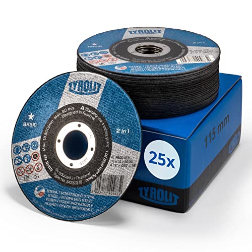 Tyrolit 25x Basic Trennscheiben 115 mm x 1mm x 22,23 mm A60Q | Trennscheiben für Metall, Stahl & Edelstahl I Extradünn für schnelles & gratarmes Trennen von Blechen oder Rohren | hohe Standzeit