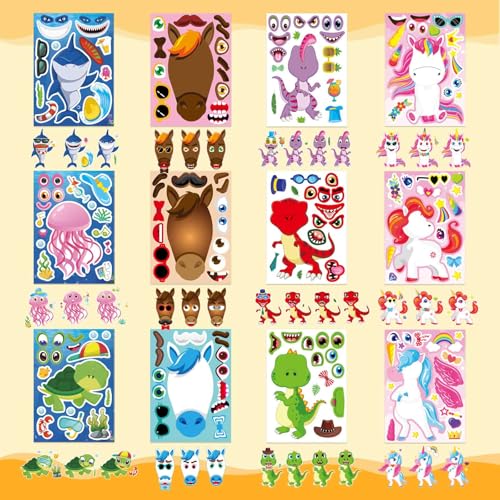 Image of 24 Sheets Make a Face Stickers for Kids Toddlers, Make Your Own Animal Mix and Match Sticker Sheets with Sea Animals Horses Dinosaurs Unicorns for Kids Crafts Party Favors Goodie Bags Stuffers