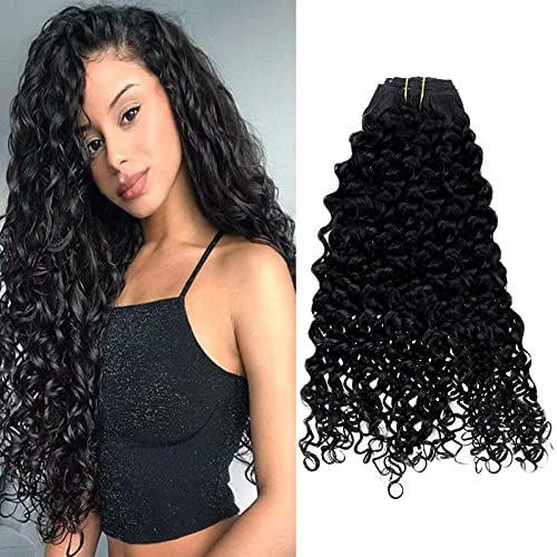 Vivien Natural Black Clip in Hair Extensions 10 inch Short Water Wave Brazilian Hair Extensions Clip on Human Hair Extensions for Black Women 70g 7Pcs