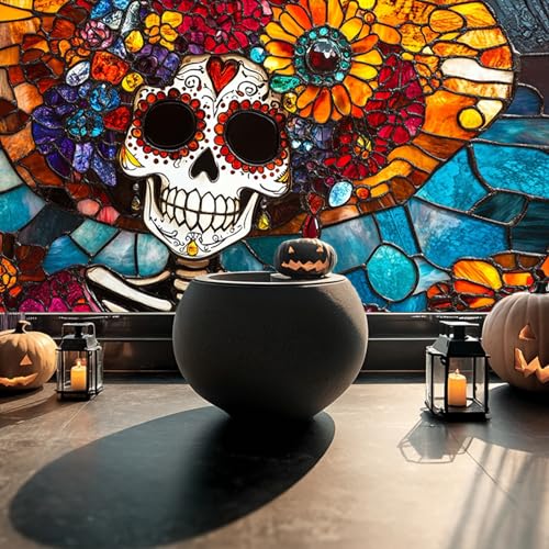 Vinilo Decorativo HOMETITUTE Calavera Día de Muertos 39.3x17.7 pulg miniatura 4