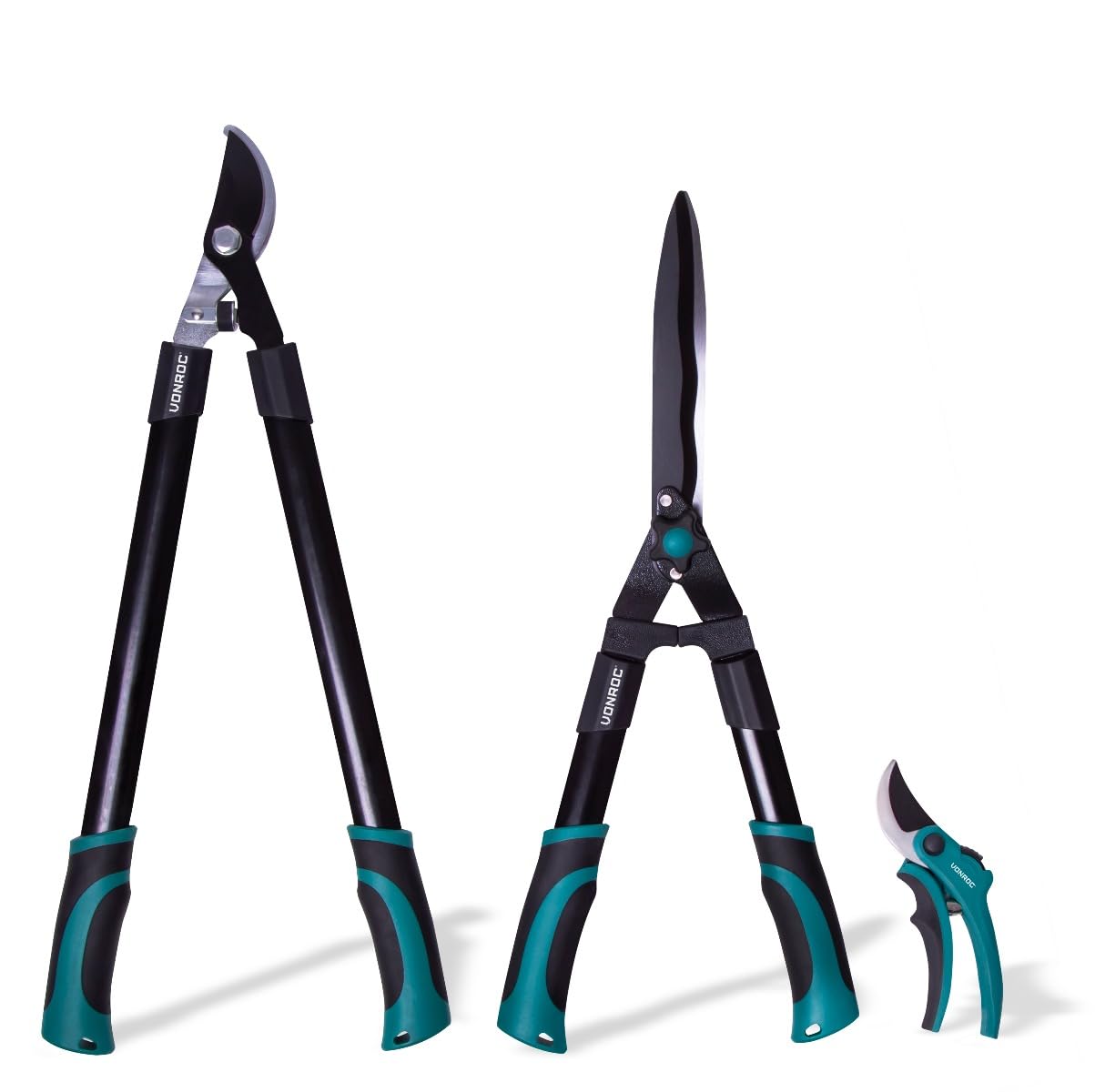 VONROC Set di cesoie da potatura da 3 pezzi. Include troncarami, cesoie per siepi e forbici. Dotate di softgrip