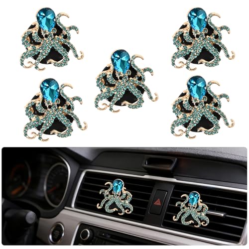 Image of 5 PCS octopus Car Decor, sparkling diamonds ClipsCar Accessories Decoration for Refillable Outlet Diffuser, Universal for Most Cars (Octopus)