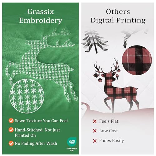 Image of Grassix Christmas Quilt Set King Size, Holiday Bedding Coverlet, Green | Tree & Reindeer Pattern, Soft Lightweight Christmas Velvet Bedspread with 2 Shams,Thin Comforter All-Season, 108 x 96 in