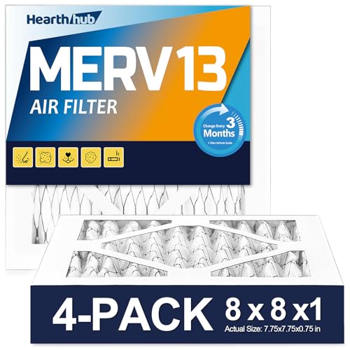 Hearthhub 881 MERV 13 Furnace Air Filters - HVAC/Furnace AC Filter Replacement (Actual Size 7.75x7.75x0.75) - Pleated Dust Defense Air Conditioner Filters for Home Office (4 Pack)