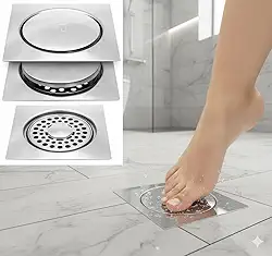 Ralo Inteligente Click Inox para Banheiro, 10x10 cm, Anti-Odor, Quadrado