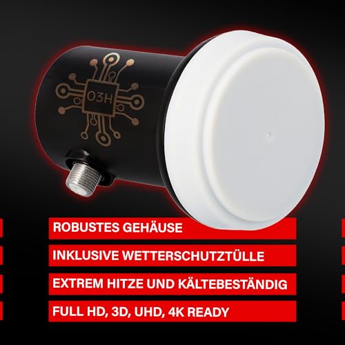 RED OPTICUM Single LNB 03H Digital HD 4K für Sat Schüssel, Sat Finder Kompatibel, Full HD/3D/UHD Unterstützung, Wasserdicht, LTE-Störschutz, Einfache Installation, Kompaktes Design