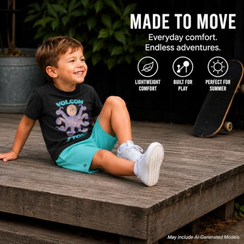 Image of Volcom Toddler Baby Boy Shorts Set - 2 Piece Short Sleeve Graphic Tees and Tech Stretch Shorts for Boys Infant Summer Clothes