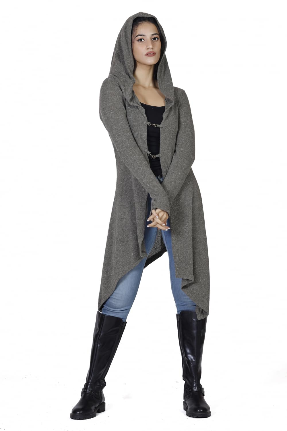 GURU-SHOP, Rebeca Larga, Abrigo de Punto con Capucha Ancha, Chaqueta Caqui, Sintético, Tamaño:S/M (36), Cardigans y Ponchos