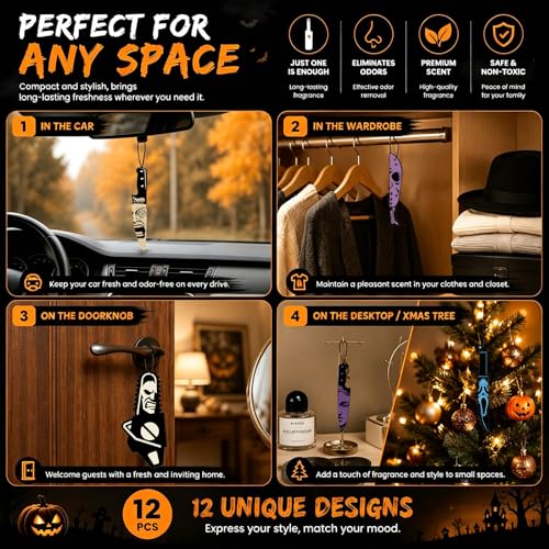 Horror Car Air Fresheners 12-Pack, Scary Movie Hanging Decorations for Rearview Mirror, Novelty Knife & Chainsaw Design Freshies, Halloween Car Accessories Gift Set (12knife) - Image 4
