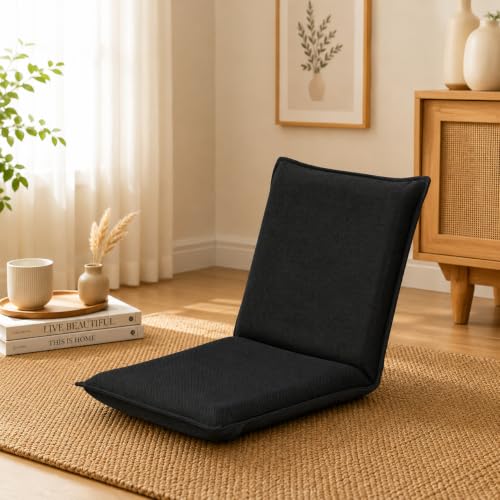 Image of BECOMFORT Folding Floor Chair, 6-Position Adjustable Meditation Chair | Video Gaming Chair w / Back Support for Reading TV Watching, Portable Floor Seat Lounge Sofa Chair for Kids Adult(1,Black)