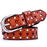 Artikeltyp: Gürtel HJFDEW Damen Lederhose Gürtel Punk Niet Windgürtel Fabrik Direktverkauf Zubehör, Gelbbraun, 95 cm für unter 26 Zoll