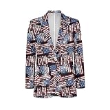 WHOSGNIHT American Flags Blazer for Women Casual Linen Lightweight Regular Fit Sport Coat One Button Suit Jacket with Pockets