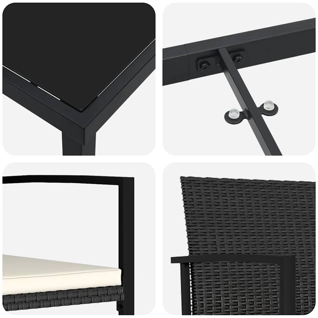 vidaXL Set da Pranzo per Giardino 9 PCS Nero Poly Rattan, Set di mobili da Giardino e terrazza, Rettangolare, Moderno, Ideale per pranzi, Feste e Relax all'aperto