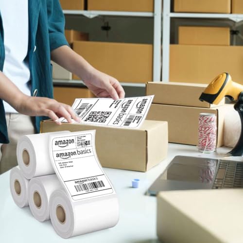 Image of Amazon Basics 70gsm Thermal Label Printer Paper - 4 inch x 6 inch (100 x 150 mm)| Ideal for Shipping, Parcel, Barcode, and Address Labels - 400 Labels per Roll (Pack of 4)