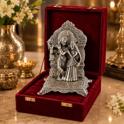 Image of Lavanaya Silver - Silver Plated God Idol Radha Krishna Statue |Showpiece with Premium Gift Box Packing (RKSC(RVB))