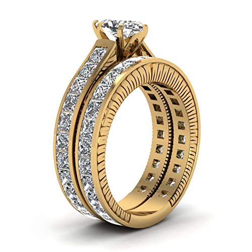 TWO RINGS His Hers Wedding Ring Sets Couples Rings Women's 10k Yellow Gold Filled White CZ Wedding Engagement Ring Bridal Sets & Men's Titanium Wedding Band - Thumbnail 2