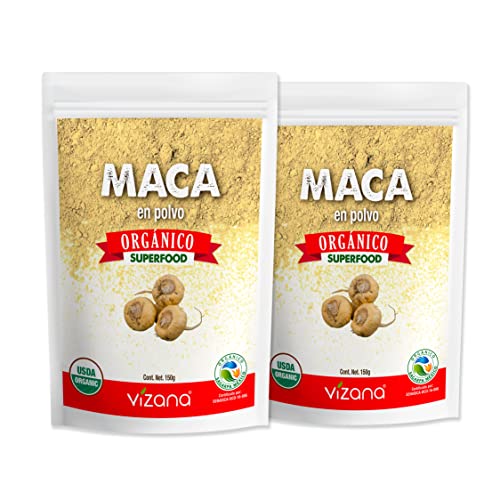 Proteínas, VIZANA NUTRITION | Maca Orgánica Certificada USDA en Polvo 300g por Pack(Pack-2 Bolsas de 150g)