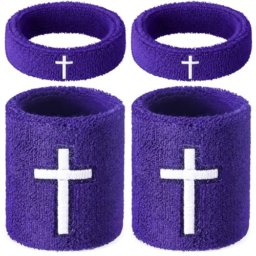 Image of Soulchen 4 pcs Cross Bicep Bands Wrist Bands Christian Arm Sweat Wristbands Absorbent Armband for Men Women Football Baseball Players Sports Activities Supplies