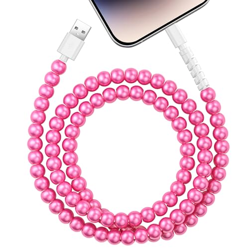 VOFUOE USB A for iPhone Cable, [MFi Certified] Fast Charging Cord 3.3FT Elegant Pearl Beads Charging Cable for Girls Women for iPhone 14/13 /12/11, for iPad 9th/ 8th/ 7th Generation-Hot Pink