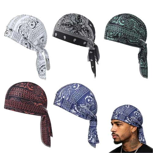 5 Stück kühlendes Kopftuch Bandana elastische Passform 55-60cm schnelltrocknend und atmungsaktiv praktisches Helm-Innenfutter vielseitiger Kopfwickel für Sommer Sport Laufen Reiten (Color-A)