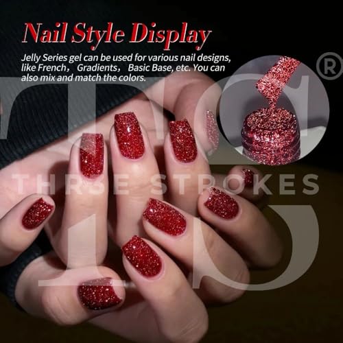 Image of THR3E STROKES Gel Nail Polish Set - 6 Colors Gel Polish Glitter Gel Polish Sparkle Nail Polish Gel Manicure DIY Salon Nail Art Gifts (RED ALLURE, 7.5ML)