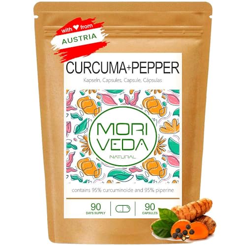 Cápsulas de cúrcuma con pimienta   extracto de 10.000 mg de cúrcuma, curcumina y piperina   suministro para 3 meses   vegano y sin gluten   1x 90 piezas