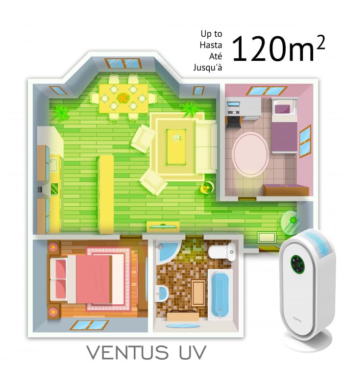 Fácula - Purificador de aire UVC Ventus | Luz UV+HEPA13+Carbón Activo+Photocatalyst+Antibacterial | Temporizador (1-8h)