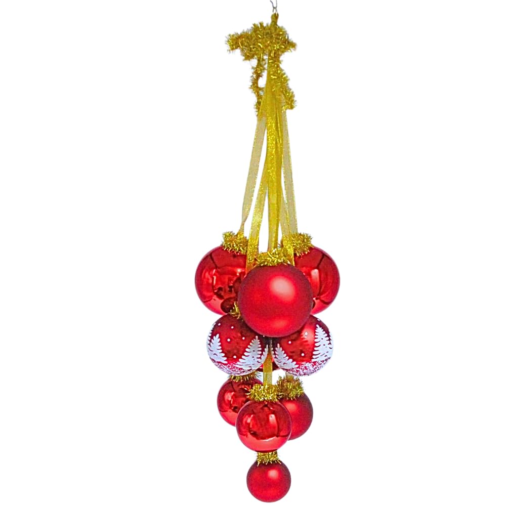Dekohelden24 Lauschaer Christbaumschmuck - 10er Set Christbaumkugeln Lauscha, Glaskugeln, Fenstergehänge, Baumkugeln für Fenster, Fensterkugeln in rot, aus Lauscha, von 5 bis 8 cm.