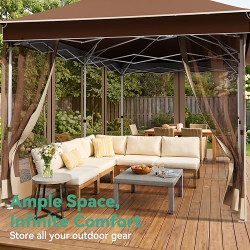Image of COBIZI 10x20 Pop up Canopy Tent -12x20 Gazebo, Party Tents for Parties, Carpas para Fiestas, Large Outdoor Popup Patio Screened Gazebos, Shelter Tents with Net for Backyard, Commercial,Brown