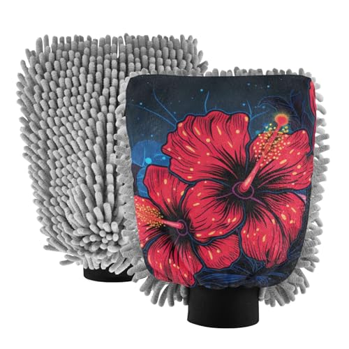 IOACIY Absorbent Microfiber Car Wash Drying Mitts, 2 Pack, Scratch-Free & Lint-Free, Rich Foam, Highly Absorbent, Double Sided, Wash Mitt Perfect for Car Washing, L, Flower (16)