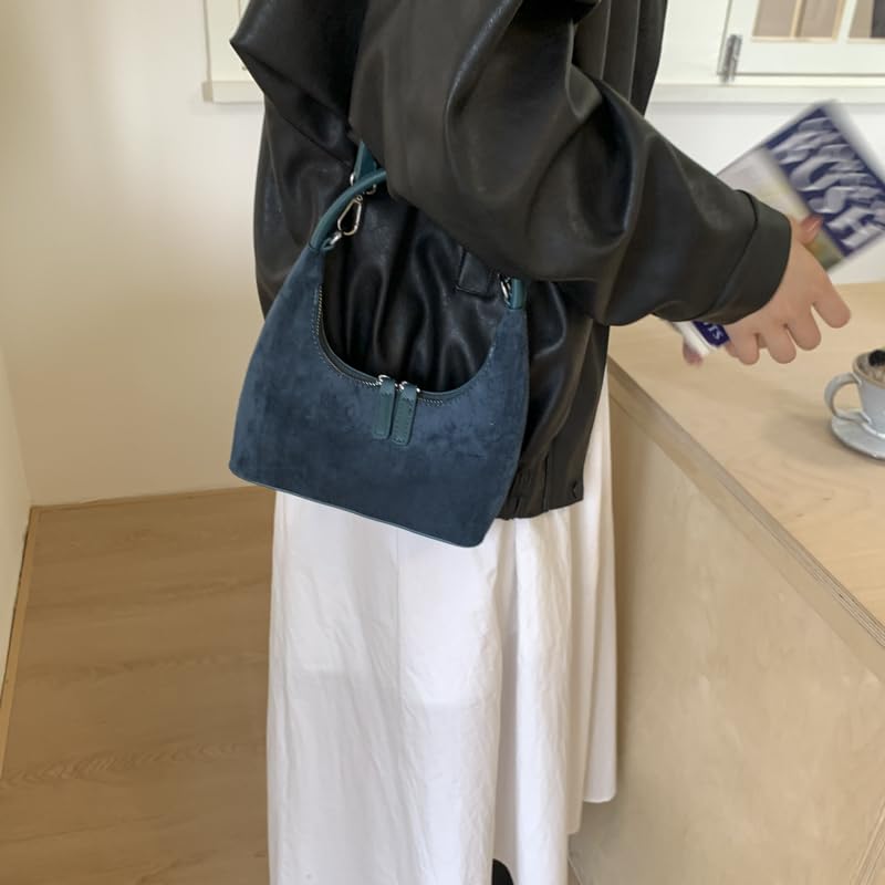 Suede Crescent Bag for Women Small Purse Retro Crossbody Shoulder Bag Suede Fall Handbag Work Satchels Purses4