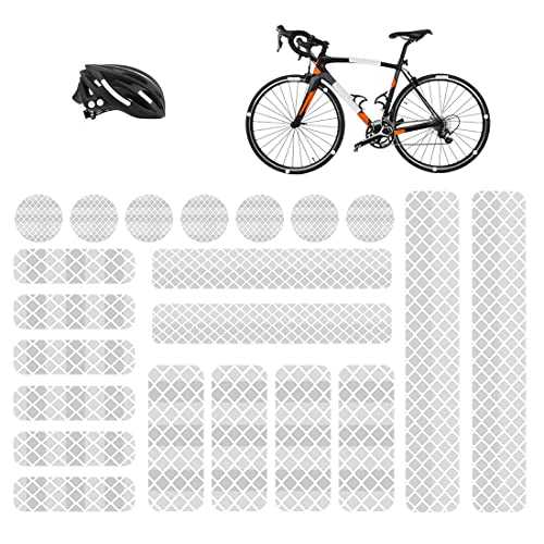 Zeayebsr 21 pezzi di adesivi catarifrangenti, set di adesivi catarifrangenti con pellicola riflettente autoadesiva per promemoria di sicurezza durante la guida notturna, bicicletta (bianco)